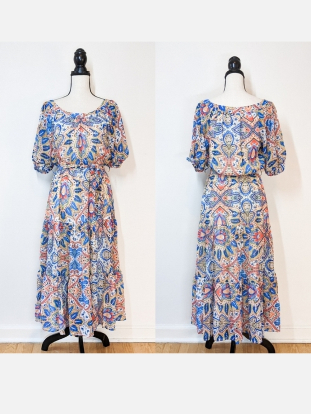 🦋LAST🦋 NWT Flying Tomato Patterned Peasant Midi Dress, Size Large
